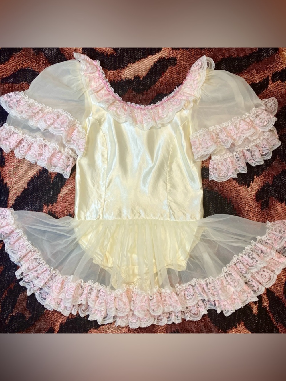 Vtg Ballet Dance Costume Leotard Bodysuit Sequin Lace Tutu Festival Rave Fairy
